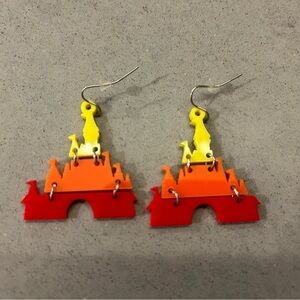 Disney Castle Earrings Dangle Red Orange Yellow